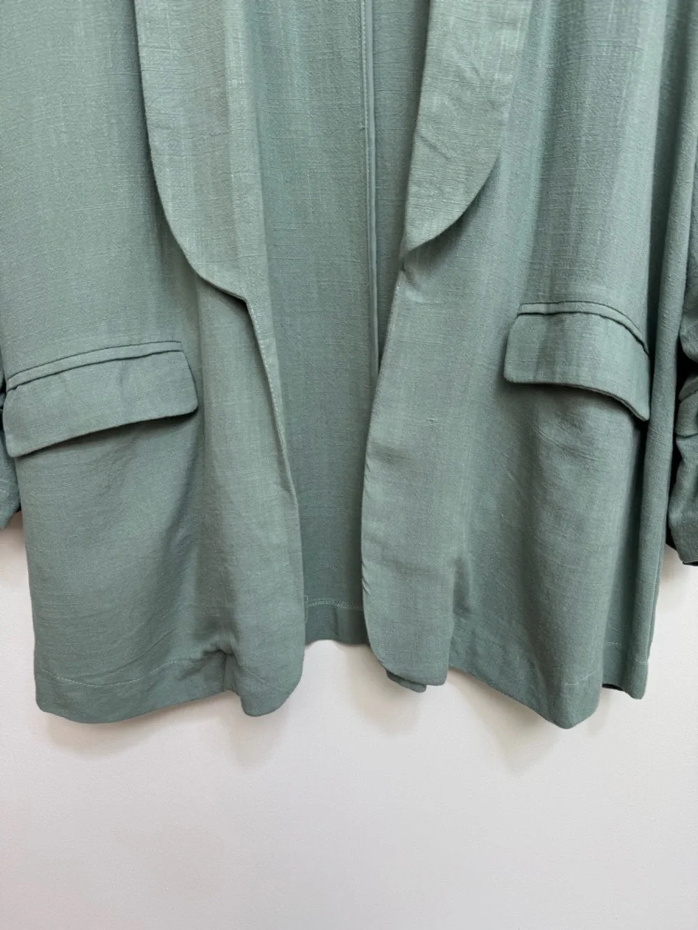 Easel Los Angeles Ruched Sleeve Longline Open Front Blazer Women Large Boho NWT